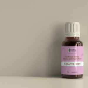 Minimalist shot of Creative Flow essential oil for mental clarity and focus.