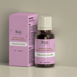 Premium purple packaging for Creative Flow essential oil to boost productivity.