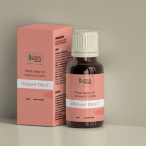 Dreamy Drift essential oil with its premium pink box packaging, a luxury gift-ready blend for deep sleep.